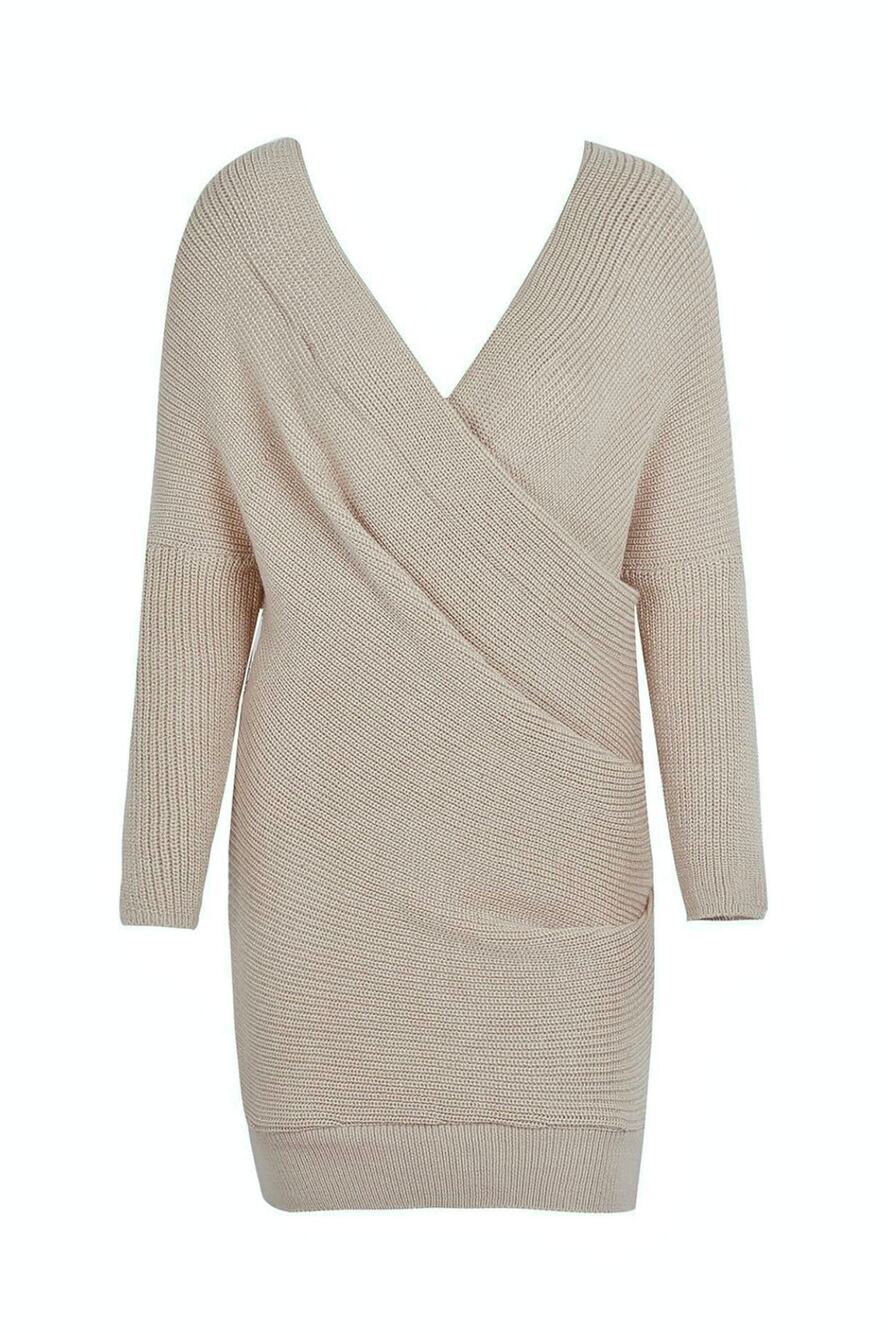 Women’s Large Cream Beige V Neck Knit Sweater Dress